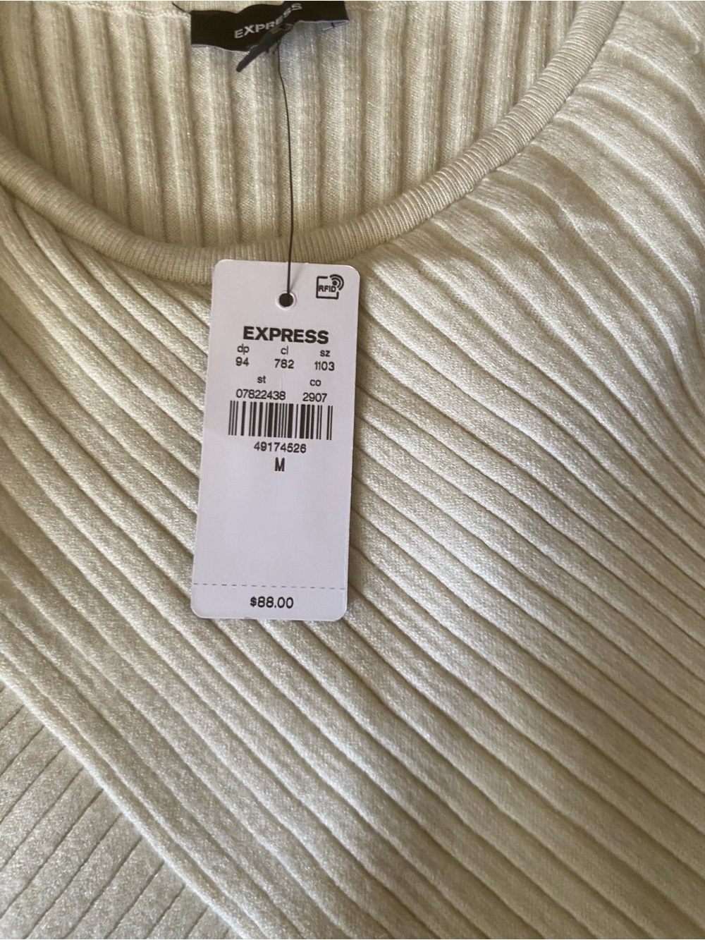 Express Cream Ribbed Crossover Sleeveless Midi Sweater Dress M NWT - Picture 4 of 6